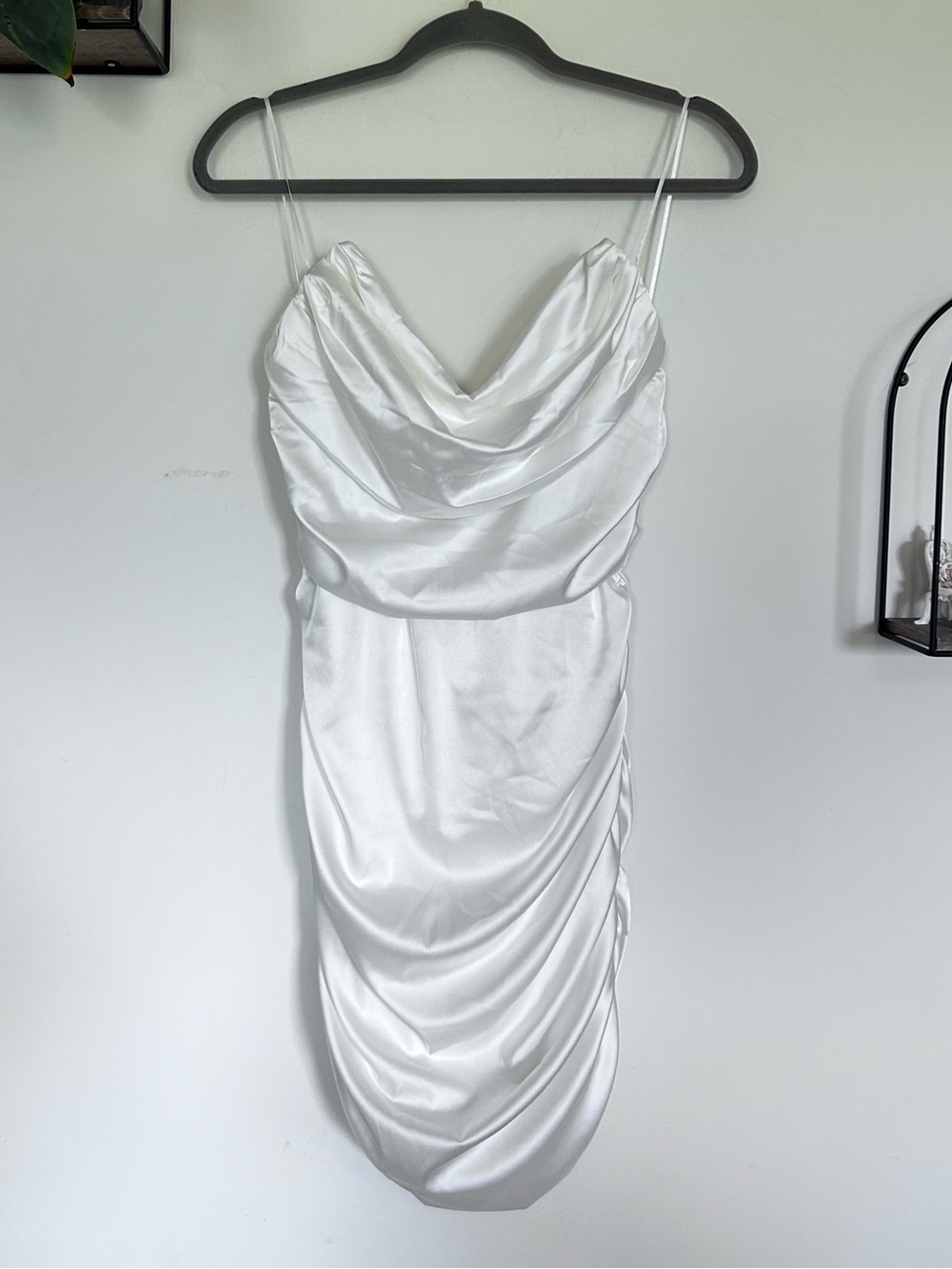NWT Akira White Strapless Ruched Satin Mini Dress Size XL